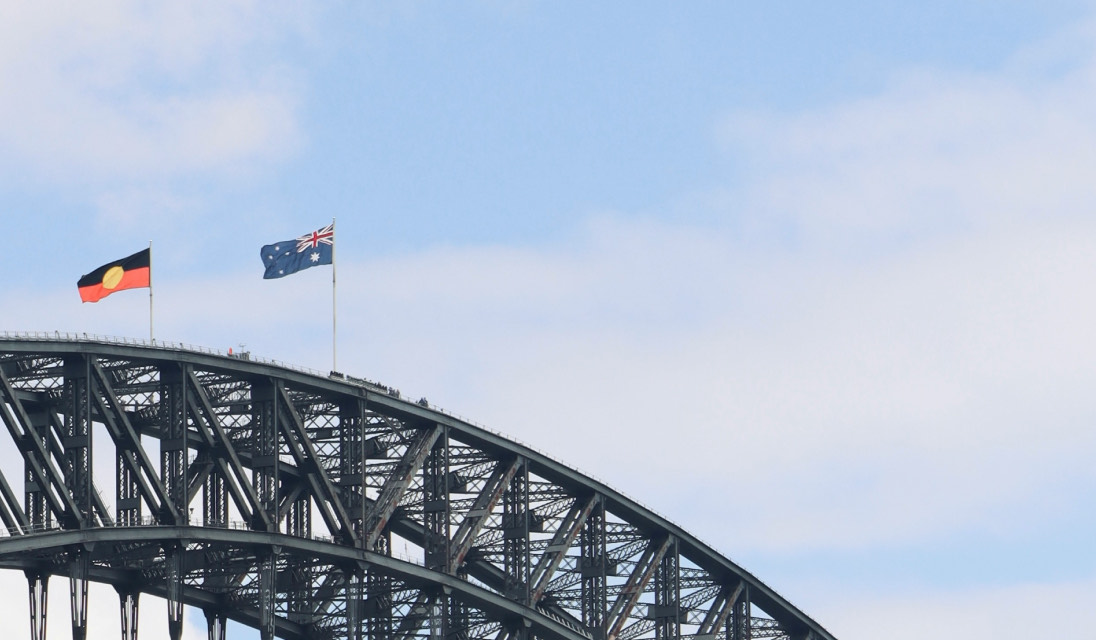 Australian flag at the top of Sydney Harbour Bridge
